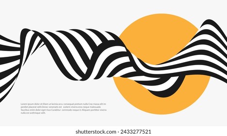 Black and white design. Wave with optical illusion. Abstract geometric background.
