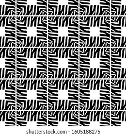 Black and white design with Zebra stripes. Ethnic boho seamless background. Tribal pattern. Vector illustration for web design or print.