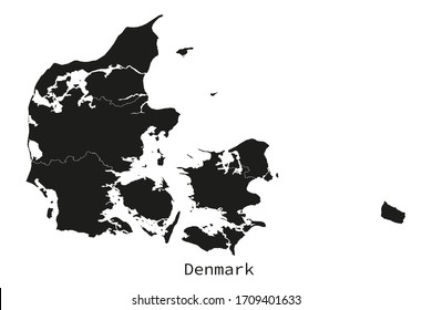 Black and white detailed Denmark map with regions outlined vector