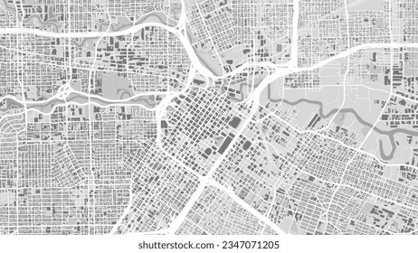 Black and white detailed Houston map with buildings