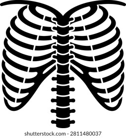 Black and white detailed illustration of human ribcage skeleton anatomy medical reference