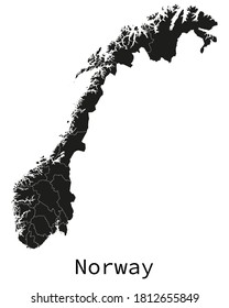 Black and white detailed Norway map with regions outlined vector