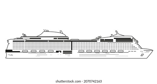 Vector de ilustración de cruceros con contorno detallado en blanco y negro