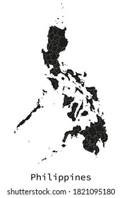 Black and white detailed Philippines map with regions outlined vector