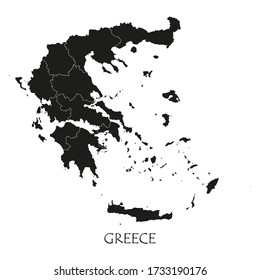 Black and white detailed vector Greece map with regions outlined