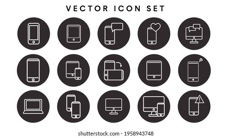 Black and White Devices Icon Set. Vector Isolated Illustration