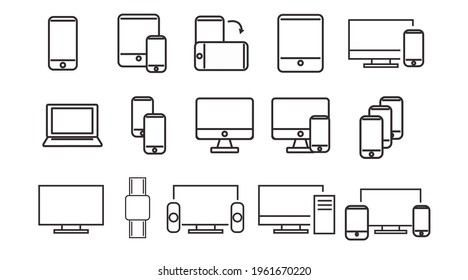 Black and White Devices Icon Set. Vector Isolated Illustration