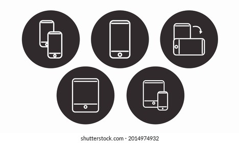 Juego de iconos de dispositivos blancos y negros. Ilustración aislada de vectores