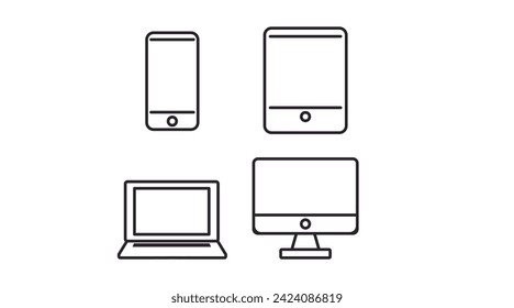 Juego de iconos de dispositivos blancos y negros. Ilustración aislada de vectores