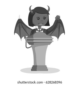 black and white devil businesswoman giving speech black and white style