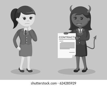 black and white devil businesswoman offer contract to her victim black and white style