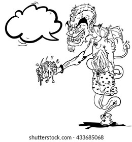 black and white devil ginnie with speech bubble cartoon