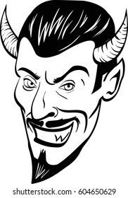 Black and white devil head. Vector illustration