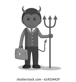 black and white devil holding briefcase and trident black and white style