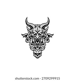 Ilustración de logo de diablo en blanco y negro