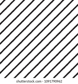 Black and white diagonal brush, chalk drawn stripes, streaks seamless repeat background, pattern. Uneven, rough edges. Tilted lines, inclined strips, bars template. Striped dynamic endless texture.