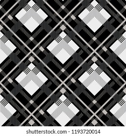 Black white diagonal check texture seamless pattern. Vector illustration. eps10