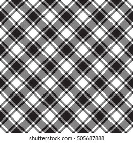 Black white diagonal check texture seamless pattern. Vector illustration.