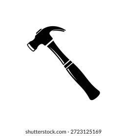 Ícone de martelo de garra diagonal preto e branco que representa o trabalho de reparação e construção