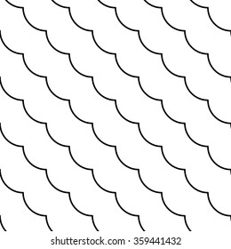 Black and white diagonal fish scale seamless pattern. Monochrome minimal style fabric background.
