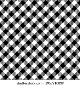 Black and white diagonal gingham. Seamless vector classic plaid suitable for fashion, home decor and stationary.