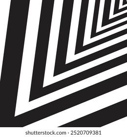 Black and white diagonal lines create an optical illusion, from the left. Suitable for backgrounds, branding, and modern graphic design projects.