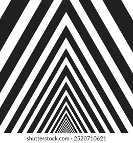 Black and white diagonal lines create an optical illusion, from below. Suitable for backgrounds, branding, and modern graphic design projects