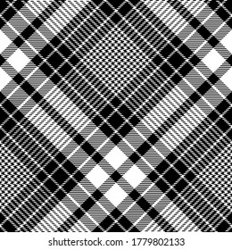 Black and white diagonal modern tartan plaid Scottish seamless pattern.Texture from plaid,tablecloths, clothes, shirts, dresses, jacket, skirt, paper, blankets and other textile products. 