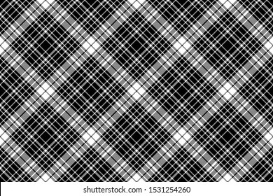 Black and white diagonal plaid seamless pattern. Vector illustration.