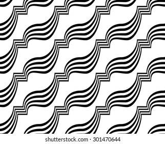 Black and white diagonal ribbons.Seamless stylish geometric background. Modern abstract pattern. Flat monochrome design.