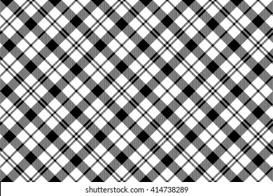 Black white diagonal seamless plaid. Vector illustration. 