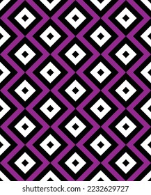 Black and white diagonal square pattern. Black and white stripes pattern on purple background. Colorful diagonal wallpaper. Abstract background.