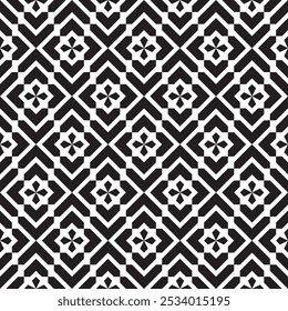 Quadrados diagonais a preto e branco com corte e cruz triangulares. Padrão geométrico ou textura sem emenda do vetor.