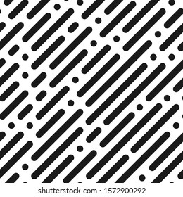 Black and white diagonal stripe seamless pattern. Black dashed stripes vector background. Abstract 80s retro design. Minimal vector art design.