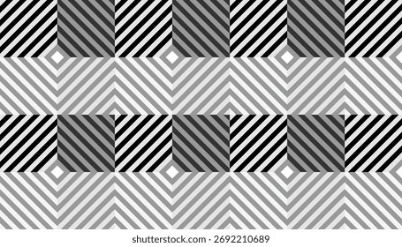 Patrón geométrico de rayas diagonales en blanco y negro. Patrón abstracto minimalista en tonos degradados grises.