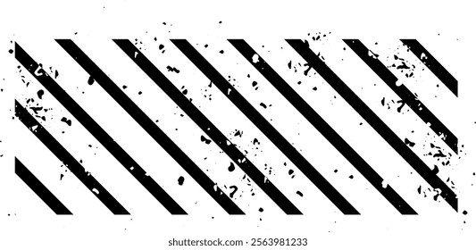 Black and white diagonal stripes with grunge texture create a dynamic and high contrast pattern, suitable for backgrounds, overlays, and design elements