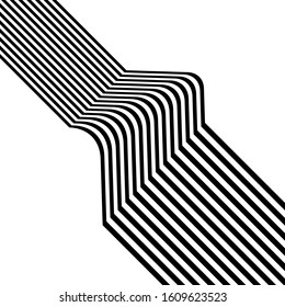 Black and white diagonal stripes isolated on background. Abstract optical art graphics. Vector illustration for your design.