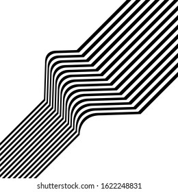 Black and white diagonal stripes isolated on background. Abstract optical art graphics. Vector illustration for your design.