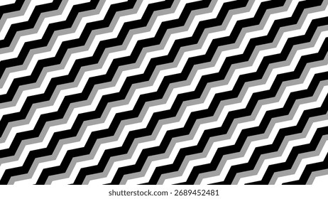Schwarz-weißer diagonaler, wellenförmiger Hintergrund. Nahtloses Muster mit schöner Dekoration. Tapete für etwas.	