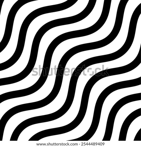 Black and white diagonal wavy lines seamless pattern. Simple vector abstract liquid stripes background. Endless groovy texture with diagonal waves, fluid shapes. Funky monochrome repeating geo design 