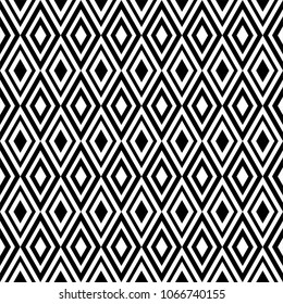 black and white diamond geometric vector texture, ethnic style rhombus seamless pattern