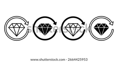 Black and White Diamond Icon with Circular Arrows Customer Lifetime Value Vector Design Illustration