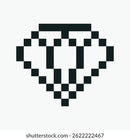 Ilustración vectorial de iconos de arte de píxeles de diamante blanco y negro.