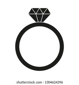 Black and white diamond ring silhouette. Wedding proposal symbol. Valentine day themed vector illustration for icon, stamp, label, badge, certificate, brochure, gift card, poster or banner decoration