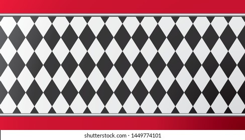 black and white diamond shape pattern with red