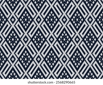 Black and white diamond-shaped fashionable ikat seamless pattern for decoration, fabric and textile prints, wallpaper, background, and other prints