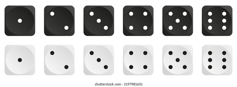 Black and white dice collection. Vector gaming cubes