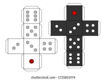 Black and White Dice Template Vector for Paper Cut