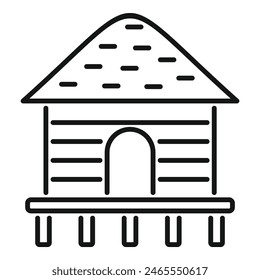 Dibujo digital en blanco y negro de una casa de zancos simple, adecuado para el diseño de iconos o logotipos