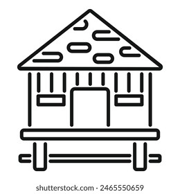 Black and white digital illustration of a simple, outlined hut house suitable for icons or logos